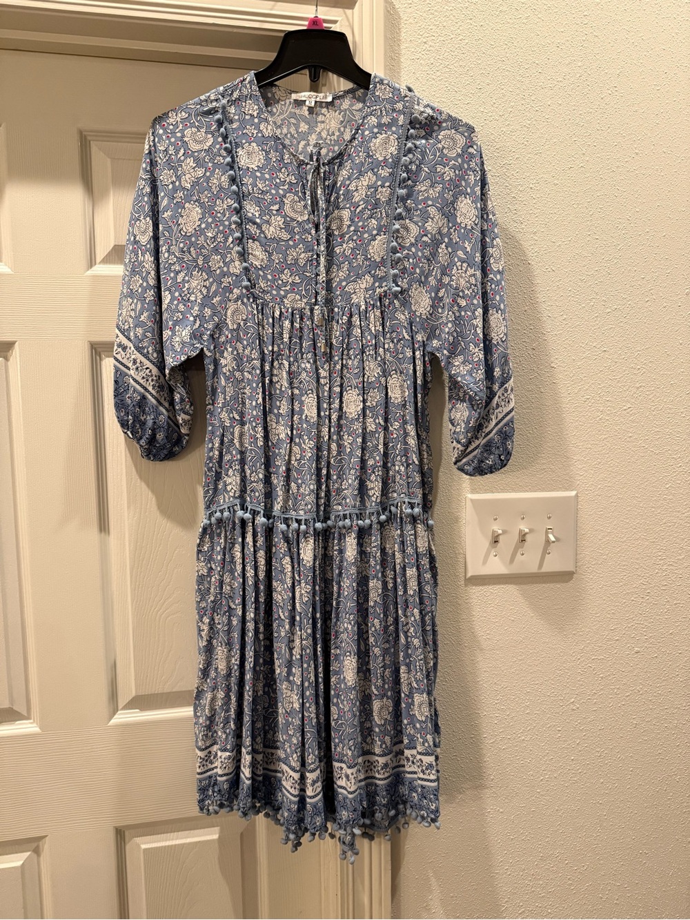 Boho Floral Midi Dress in Dusty Blue